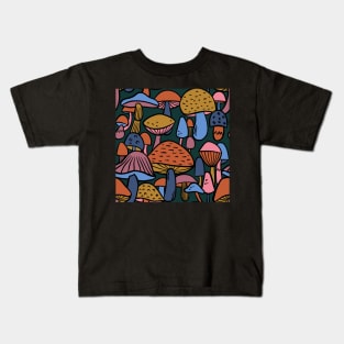 Mushrooms toadstools woodland autumn fall funghi Kids T-Shirt